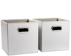 PRANDOM Leather Foldable Cube Storage Bins 11x11 inch [2-Pack] Fabric Storage Baskets Cubes Drawer with Cotton Handles Organi