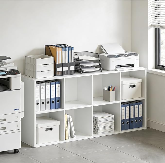 8-Cube Storage Organizer Shelf, Open Cube Bookshelf, Reversible Bookcase, Sturdy Modern Storage for Home Office, Bedroom, Liv