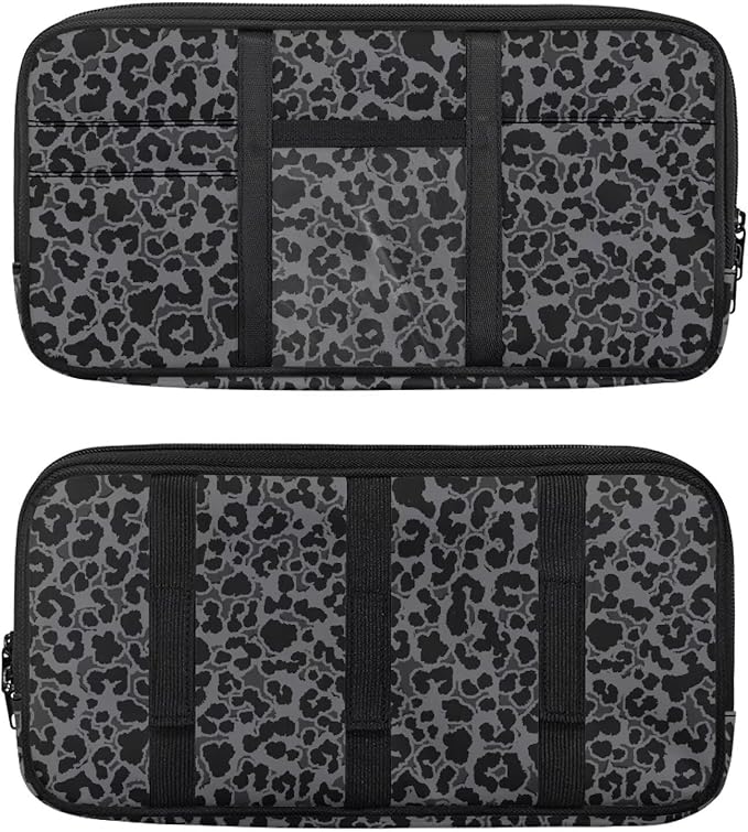 Black Leopard Print Car Sun Visor Organizer with Card Holder Sun Visor Organizer with Big Zipper Pocket Easy to Store Universal for Cars SUV