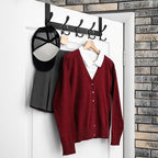 TICONN Over The Door Hooks, 5 Heavy Duty Tri Coat Rack All Metal Coat Hanger for Bathroom Bedroom Dorm (Matte Black, 1PK, Fit