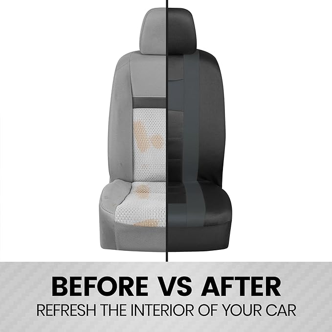 BDK carXS Charcoal Gray Two-Tone Car Seat Covers with Matching Back Seat Cover, Made to Fit Most Auto Truck Van SUV, Interior
