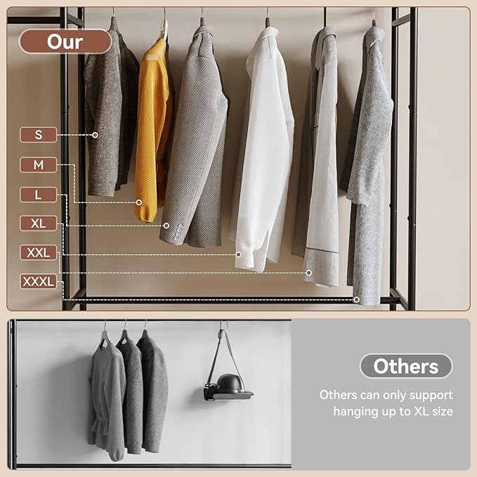 Portable Wardrobe Closet, Clothes Rack for Bedroom with Hanging Area and Storage Shelves, Tall Freestanding Clothes Organizer