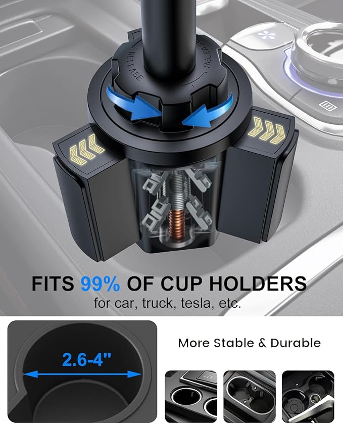 iPad Cup Holder Car Mount Heavy Duty [Height Adjust] Metal Long Arm Cup Holder Tablet Mount for Car, Truck, Compatible with 4.7-13" iPad Pro Air Mini, Galaxy Tab, iPhone, Cell Phone