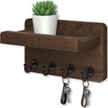 Nekon Key Holder Wall Mount, 8.5 Inch Small Home Decor Wooden Wall Organizer with 4 Hooks and Shelf, Key and Mail Holder for 