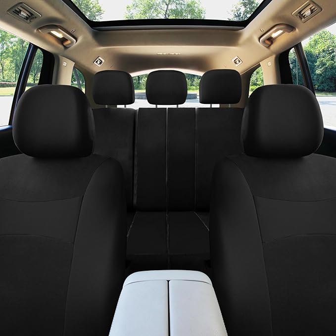 FH Group Full Set Cloth Car Seat Covers, Universal Fit Front and Split Bench Rear, Airbag Compatible, Washable for SUV, Sedan