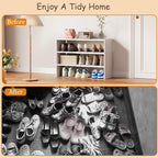 3-Tier Expandable White Shoe Rack Organizer for Closet, Stackable Shoe Racks Storage Shelf, Small Metal Wood Combination Shoe
