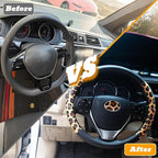 Universal Leather Leopard Cheetah Steering Wheel Cover Women 14.5-15 inch Leopard car Accessories Western Anime Brown Cute Wh