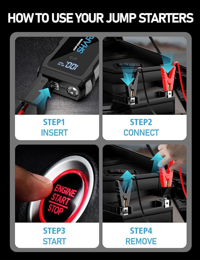 Jump Starter 6000A, 12V Car Battery Jump Starter with USB Quick Charge (Up to All Gas or 10.0L Diesel Engine), Battery