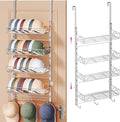 SWTYMIKI Over Door Hat Organizer - 5 Tier Wall Mounted Hat Rack with 4 Adjustable Metal Basket Heights Design and 3 Hooks, Ba