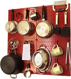 Wall Control Kitchen Pegboard Organizer Pots and Pans Storage Rack Organization Kit with Red Pegboard and Black Accessories