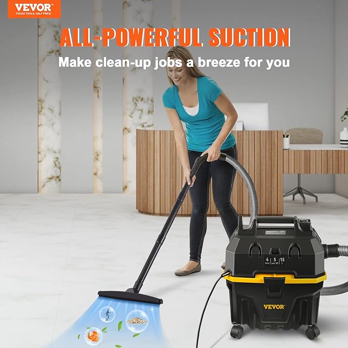 VEVOR 4 Gallon 5.0 Peak HP Wet and Dry Shop Vac， Portable Shop Vacuum and Blower 3-in-1 with Filter, Hose and Attachments for