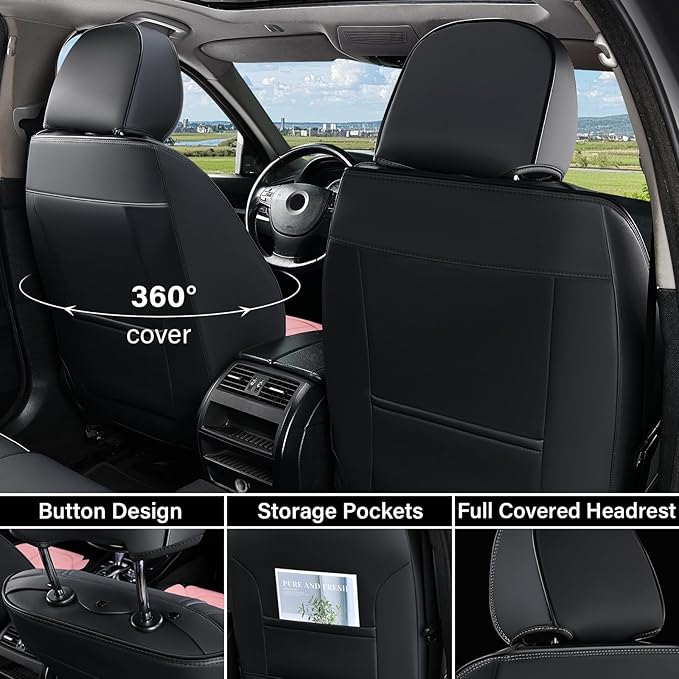 Coverado Car Seat Covers Full Set, Car Seat Protectors Leather Seat Covers for Cars, Automotive Seat Covers Car Accessories U