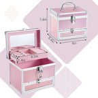Hododou Girls Jewelry Box Organizer with Drawer & Mirror, Shiny Pink Style Lockable Storage Case for Kid or Little Girls Jewe