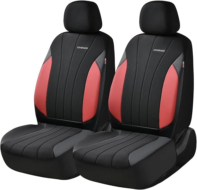 Coverado Seat Covers 2-Pack, Waterproof Car Seat Covers, PU Leather & Breathable Mesh Seat Protectors, 2 Seats Automotive Sea