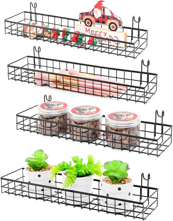 ANZOME 4-Pack Wire Wall Baskets - Sturdy Gridwall Accessories for Display & Storage, Rust-Proof Hanging Organizer for Kitchen