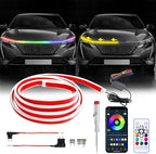 Car Led Lights Exterior RGB Hood Light Strip IP68 Waterproof Multicolor Dynamic Scan Start Up Hoodbeam Kit Compatible with Chevy Silverado 1500 2500,Truck,SUV,APP Control,12V 71inches
