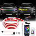 Car Led Lights Exterior RGB Hood Light Strip IP68 Waterproof Multicolor Dynamic Scan Start Up Hoodbeam Kit Compatible with Chevy Silverado 1500 2500,Truck,SUV,APP Control,12V(RGB, 59inch)