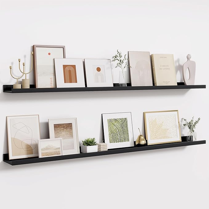 Fun Memories Picture Ledge Shelves Set of 2-55 Inch Shelves with Lip - Large Nursery Bookshelf for Storage - Floating Shelf W