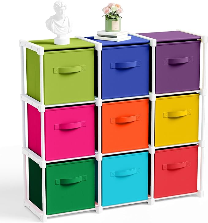 9 Cube Storage Organizer with Shelf Back to School Boxes 11 Inch Toy Storage Bins Closet Organizers Drawers Fabric Dresser fo