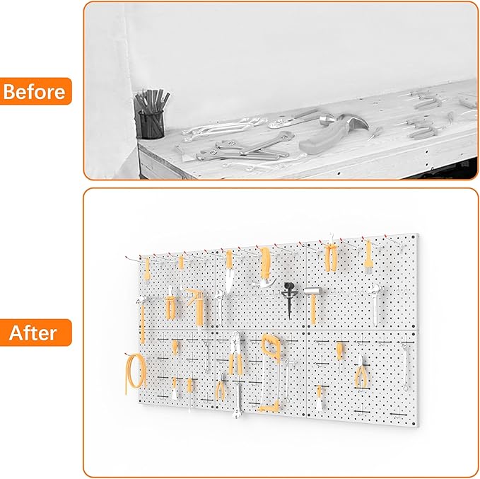 TORACK 6 PCS 12x16 in Metal Boards for Garage, Workbench, Tool Organizer Pegboard with 1/8" & 1/4" Holes, Modular Wall-Mounte