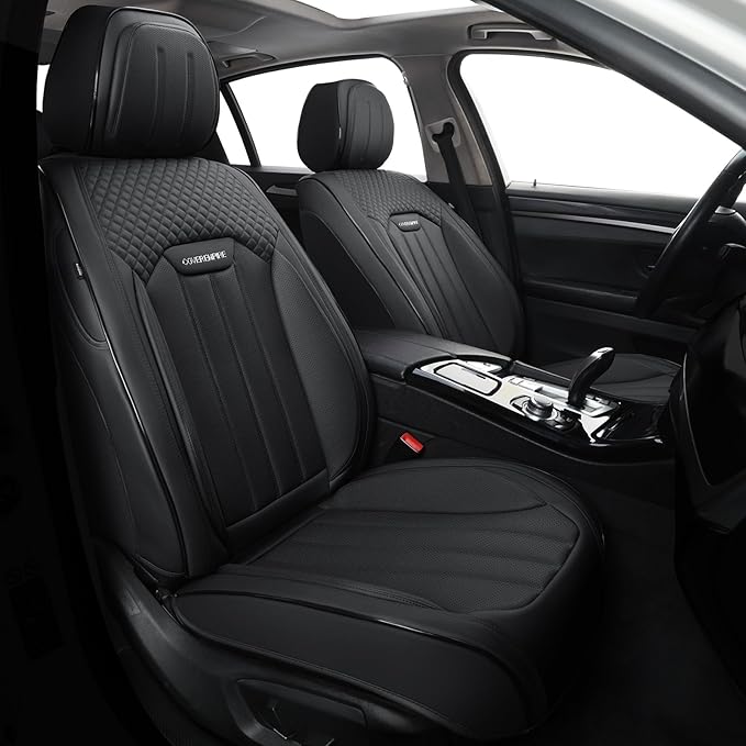Leather Seat Covers for Cars, 2Pcs Universal Front Automotive Seat Covers, Full Coverage Waterproof Car Seat Covers for Most 