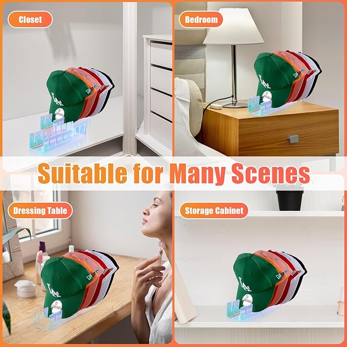 Hat Stand for Baseball Caps, 2 Pack No Install Acrylic Hat Organizer for 14 Baseball Caps Storage Organizer, Hat Racks Hat Ho