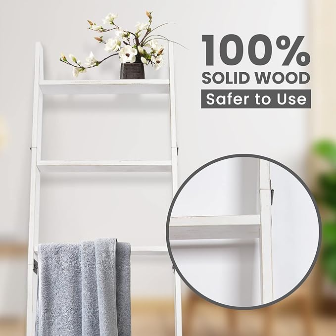 5-Tier Blanket Ladder – 4.8 Ft Wall Leaning Quilt Rack, Farmhouse Blanket Storage for Living Room, Bedroom & Bathroom – Rusti
