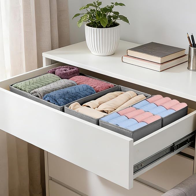 Drawer Organizer Clothes, 16 Pack Dresser Organizer Bins, Foldable Closet Organizers and Storage Fabric Dresser Bins, Shallow