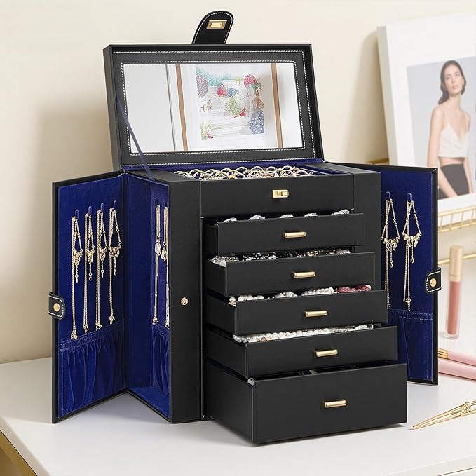 AKOZLIN Huge Jewelry Box Organizer Functional Large Leather Jewelry Storage Case for Women Girls Ring Necklace Earring Bracel