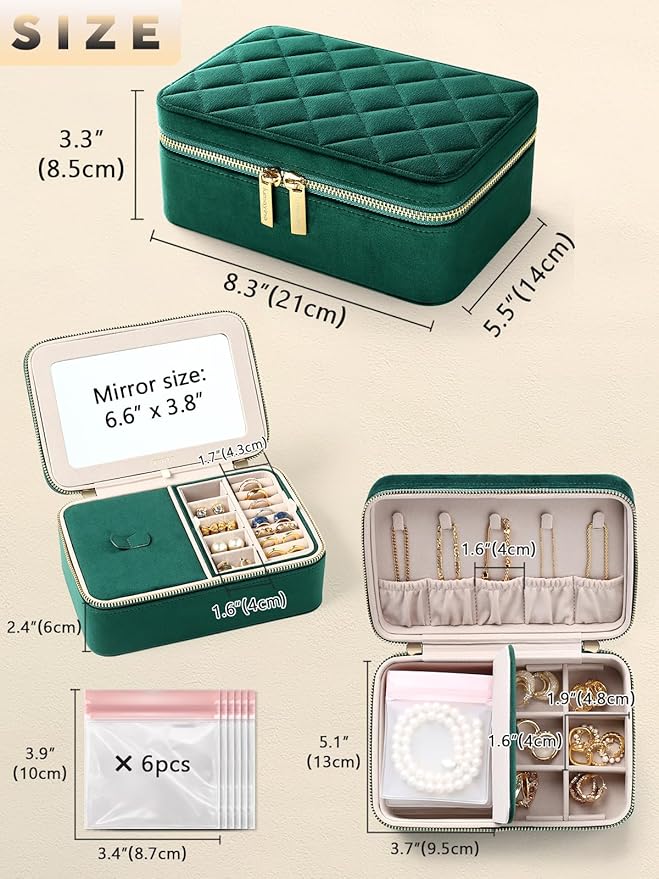 Velvet Travel Jewelry Box with Large Mirror, Double-Layer Jewelry Organizer Case for Women and Girls, Portable Storage Case w