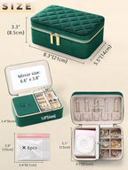 Velvet Travel Jewelry Box with Large Mirror, Double-Layer Jewelry Organizer Case for Women and Girls, Portable Storage Case w