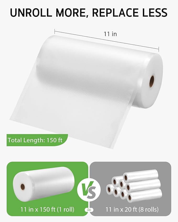 Syntus 11" x 150' Vacuum Sealer Bags for Food with Cutter, Vacuum Sealer Bags Roll Keeper BPA-free Heavy-duty Commercial Grad
