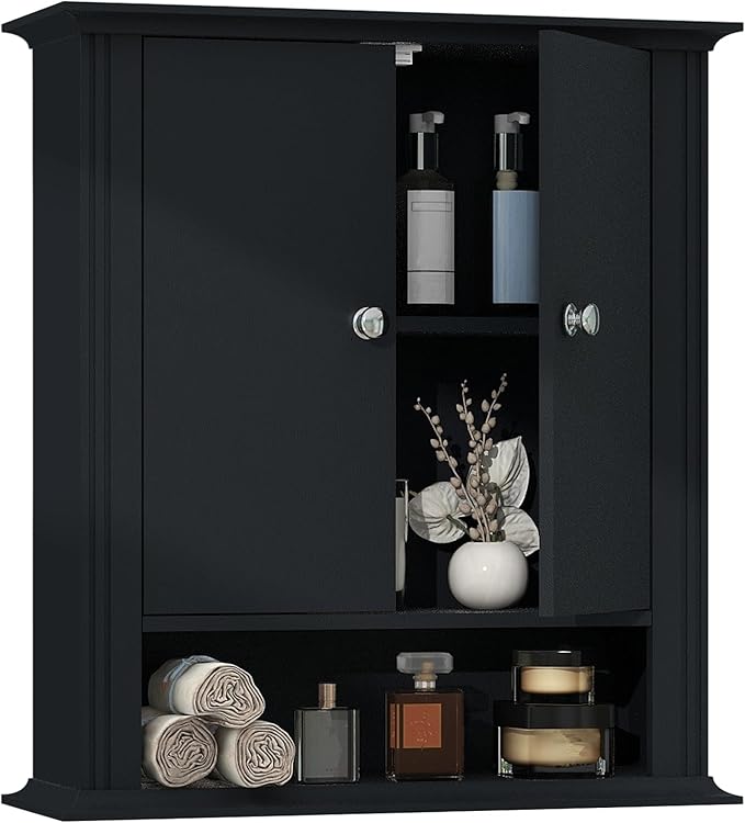 Bathroom Cabinet Wall Mounted| Over the Toilet Storage Cabinet with 2 Doors & Adjustable Shelf, Hanging Wall Cabinet, Upper C