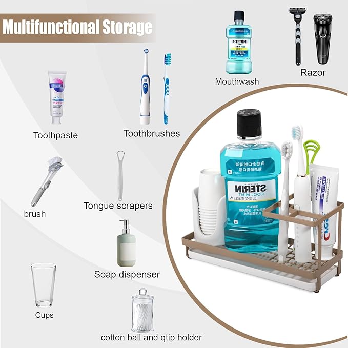 Toothbrush Holders for Bathrooms, Carbon Steel Tooth Brushing Holder Electric Toothbrush and Toothpaste Organizer Bathroom Ac