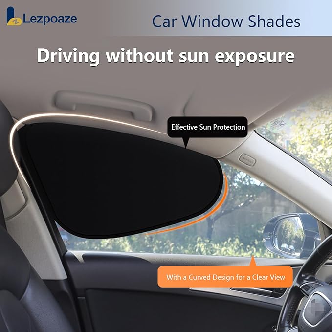 4-Pack Car Window Shades, Static Cling Foldable Sun Shades, 99% UV & Glare Blocker. Semi-Coverage Design for Unobstructed View, Universal Fit for Most Cars, SUVs, Minivans — Perfect for Road Trips.