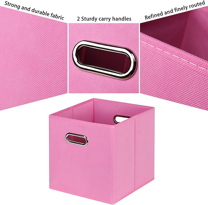 Black Fabric Cubby Storage Bins,13x13x13 Inches ,Cube Organizer Bin Foldable Storage Boxes with Dual Handles Fabric Organizer