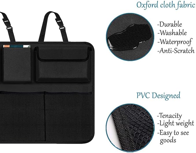 Car Trunk Organizer, Large Capacity Car Organizers and Storage with 8 Pockets, Waterproof Backseat Hanging Organizer for SUV, T