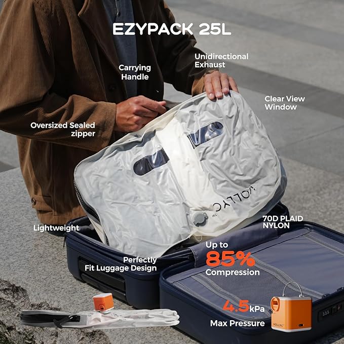 3-Travel Vacuum Bags with Pump, 25L Large Capacity Vacuum Bags for Travel, IPX7 Waterproof, Open Zipper, Reusable Space Saver