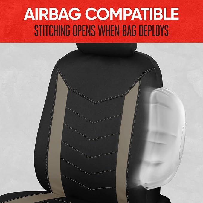 Motor Trend SpillGuard 2 Beige Seat Covers for Cars & Seat Covers for Trucks - Neoprene Lining Waterproof Car Seat Covers Fro