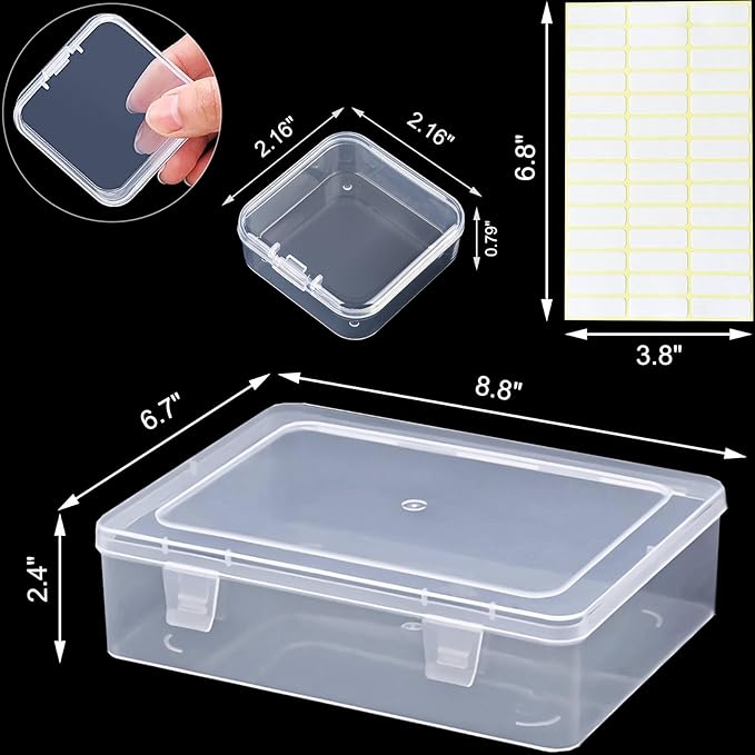 Bead Organizer Box, 30pcs Small Clear Plastic Storage Containers, Craft Storage Box Features Hinged Lid and Labels, Mini Boxe