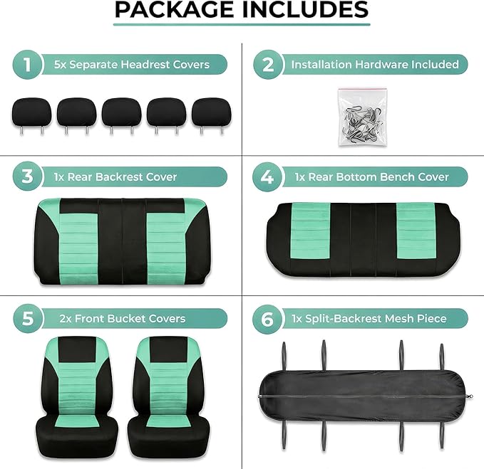 FH Group Automotive Car Seat Covers Full Set Premium 3D Air Mesh Front Seat Covers, Airbag Compatible & Split Bench Cover Uni