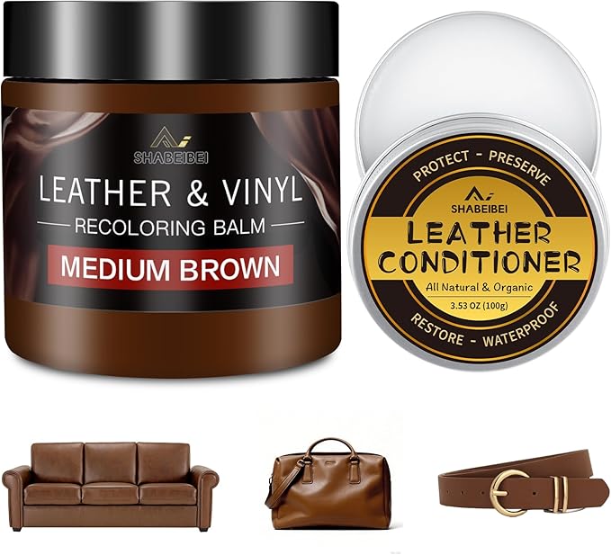 Leather Recoloring Balm with 100ml Mink Oil, Medium Brown Leather Repair Kit and Scratch Remover for Furniture, Car Seats, So