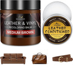 Leather Recoloring Balm with 100ml Mink Oil, Medium Brown Leather Repair Kit and Scratch Remover for Furniture, Car Seats, So