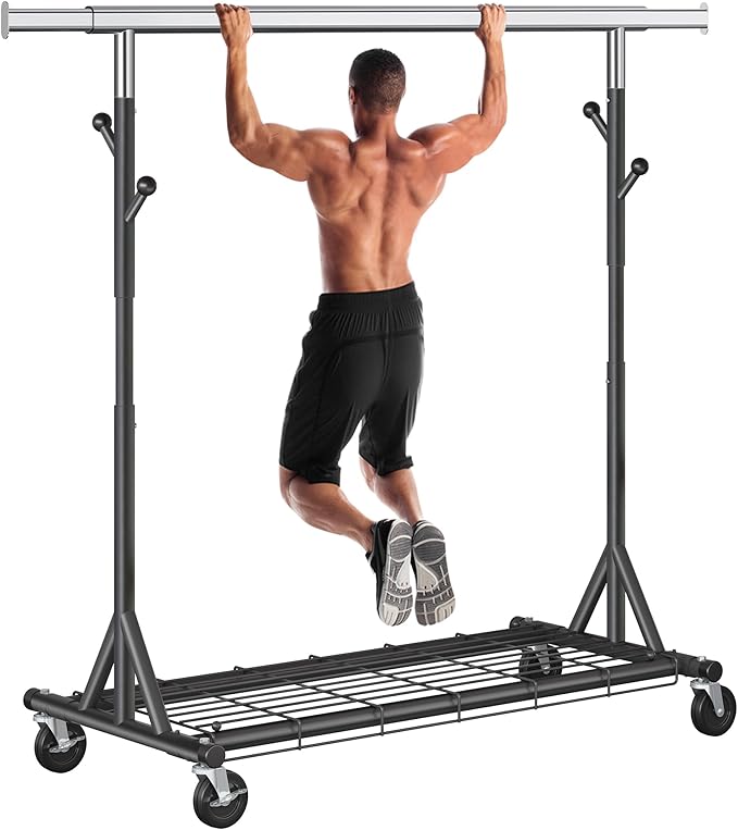 Gewudraw Garment Rack Load 530lbs,Heavy Duty Rolling Clothes Rack With Sturdy Wheel And Shelves, Adjustable Portable Hanging 