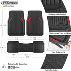 CAR PASS Heavy Duty Rubber Floor Mats for Car, Waterproof Liner Deep Dish Car Mats Full Sets, Universal Trim to Fit for SUV Truck Sedans Vans, All Weather Automotive Floor Mats 3pcs, Black Red