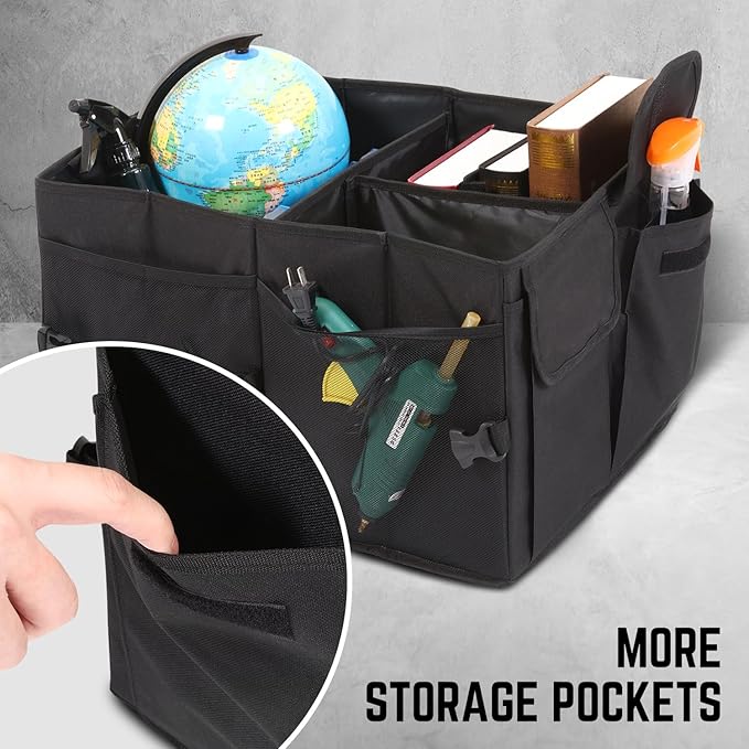 DNA Motoring Trunk Organizer for Car, 60L Large Capacity Foldable Trunk Organizer, Multi Compartment Car Trunk Organizer