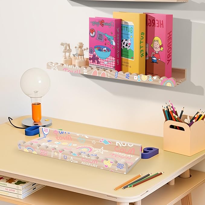 NEXHOME PRO Nursery Book Shelves, 2-Pack Solid Pine Wood Floating Shelves for Wall Kids, Wall Mounted Shelves for Bedroom/Liv