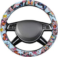 CAR-GRAND Pretty Colorful Butterfly Steering Wheel Cover, Universal 14.5-15 Inch Anti-Slip Leather Car Wheel Protector for Wo