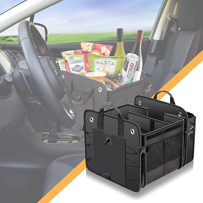Car Trunk Organizer with Lid & Removable Leakproof Cooler Bag,Foldable Cover,Large Trunk Organizers,Multi-Compartment Collap
