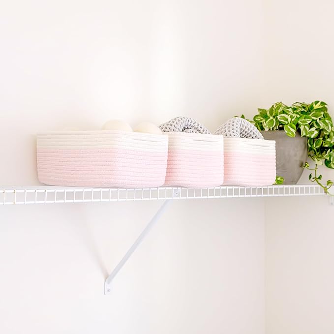 NaturalCozy 13.5”x8.5”x5.5” Rectangle Storage Baskets for Shelves 3 Pack | Cotton Rope Woven Small Baskets for Organizing | S